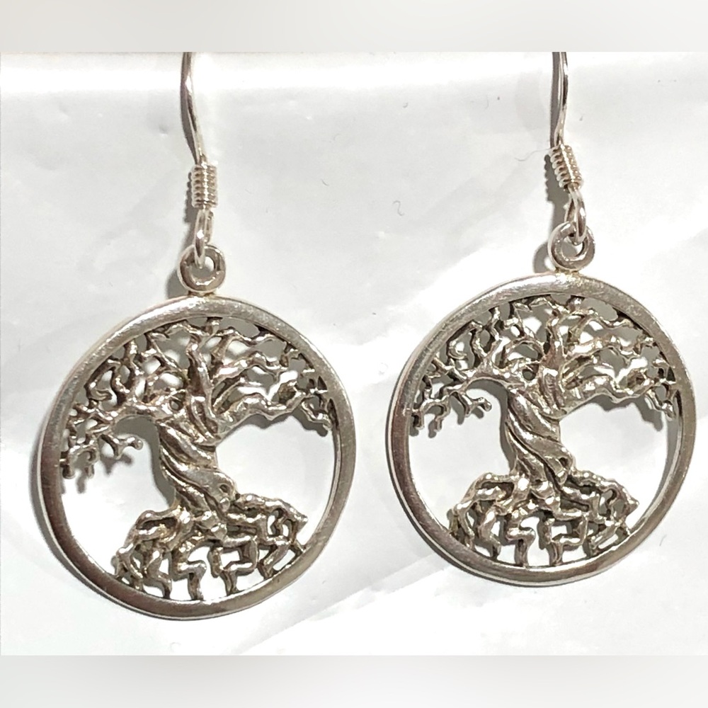 Vintage Sterling Silver 925 Tree of Life Dangle Earrings